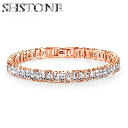 Noble 925 Sterling Silver Bracelet Chain Luxury Color Crystal Hand Jewelry For Women Charm Wedding Gift Party 18cm