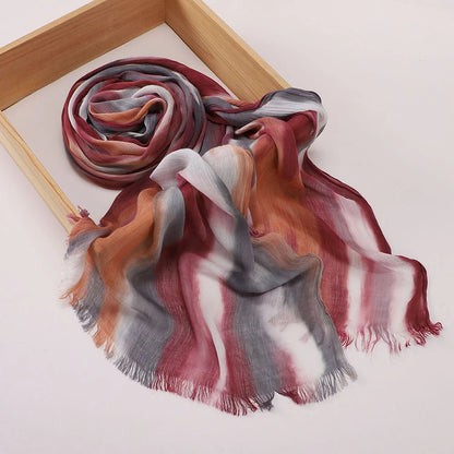 New Fashion Cotton Blend Hijabs Scarf Woman Graduated Color Striped Women Headscarf Retro Versatile Printing Long Shawl