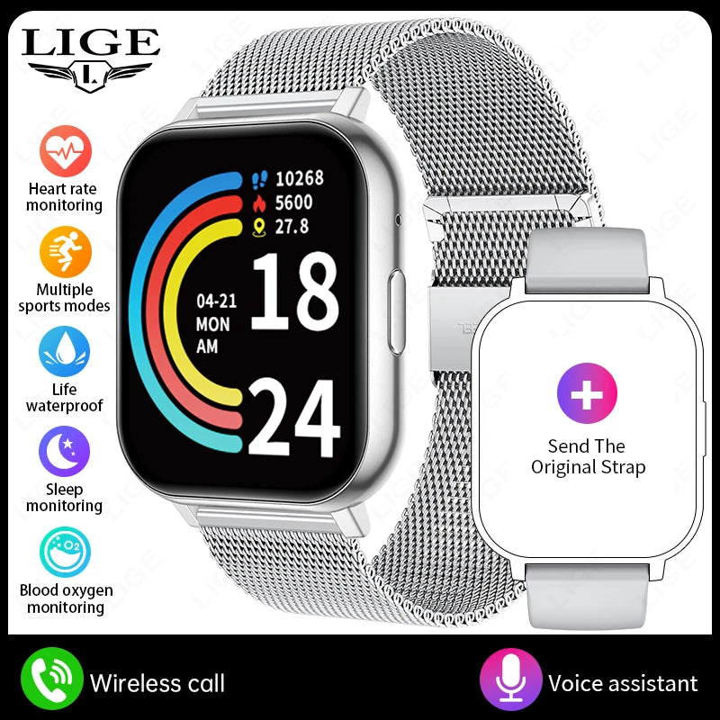 LIGE 2026 New Smart Watch Women Men Bluetooth Talking Blood Oxygen Heart Rate Monitoring Smart Watch For Women Men Holiday Gift