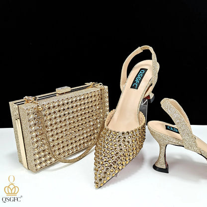 New Arrival Nigerian New Trending Cutout Style Navy Blue Elegant Women's Shoes and Party Wedding Bag
