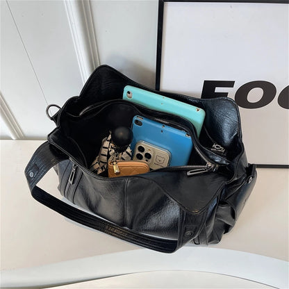 New Large Capacity Soft Leather Women's Handbag Fashion Trend Designer Women Shoulder Bag Simple Retro Female Travel Bags Sac