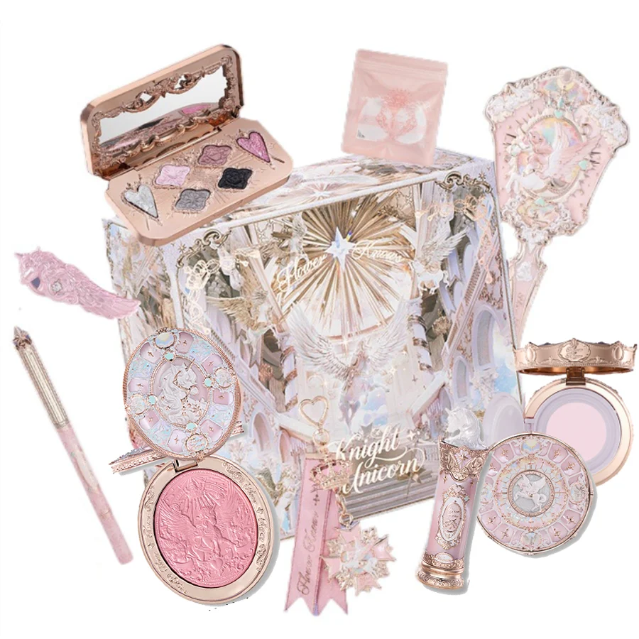 Flower Knows Knight Unicorn Makeup Gift Box Lipstick Blush Loose Setting Powder Starlight Eyeshadow,Cosmetics Kit Gift Set