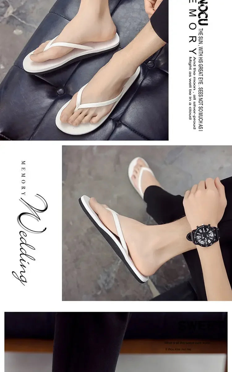 Men's anti slip flip flops, new couple's slippers for summer wear, durable leather, simple and fashionable beach shoes
