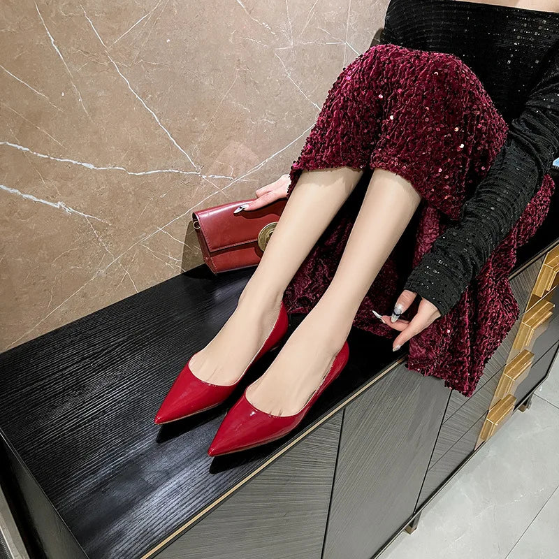 Ladies' inner height increase 3CM flat sole single shoe patent leather solid color versatile casual shallow mouth single shoe