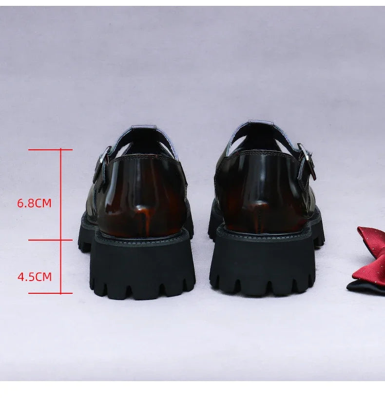 4.5Cm Thick Sole Heightening Sandals Men's Glossy Cowhide Buckle Business Casual British Genuine Leather Summer Sandals for Men