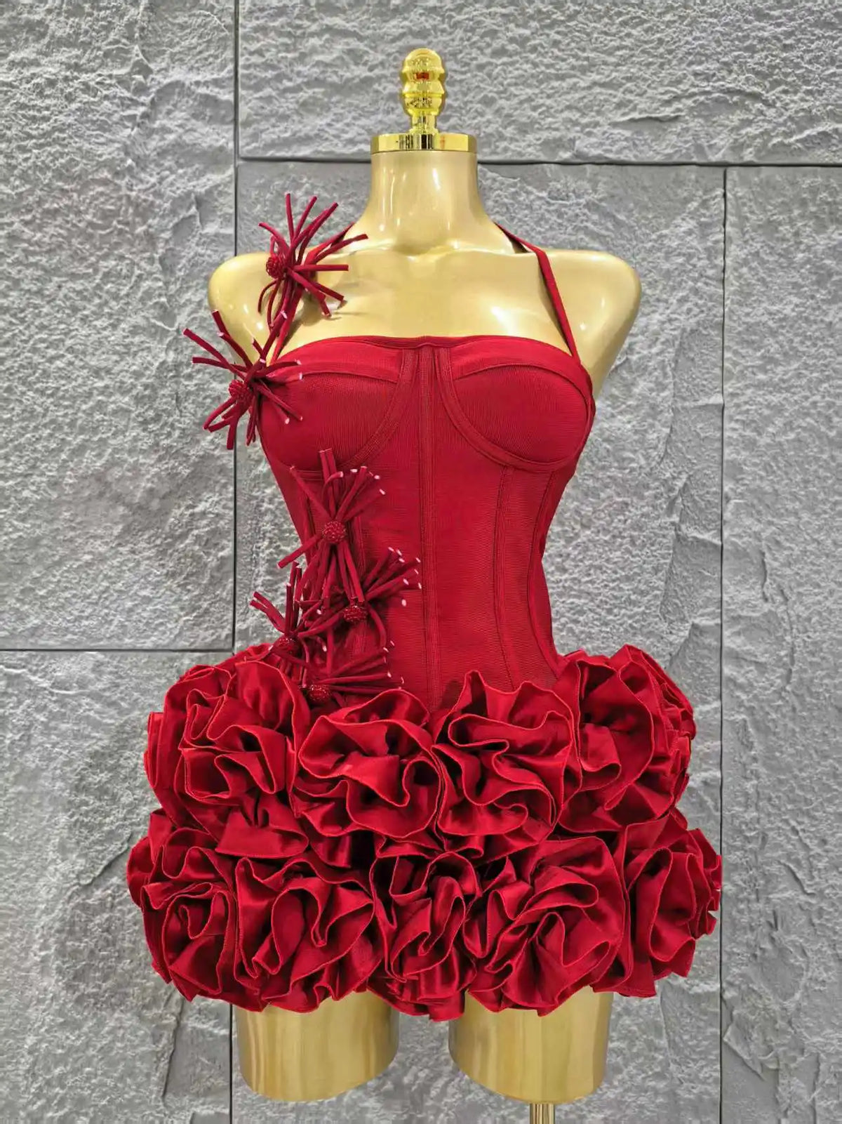 White Red Rose Color Women Sexy Strapless Full Florla Bodycon Mini Bandage Dress 2 Pieces Set Celebrate Nightclub Party Birthday