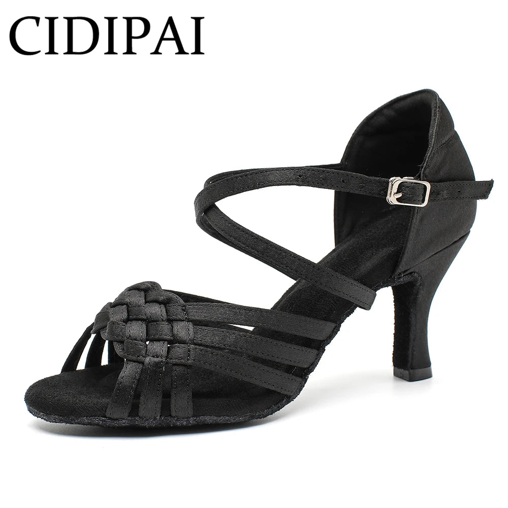 CIDIPAI Women Latin Dance Shoes High Heels Tango Party Dance Shoes For Girls Ladies Satin Salsa Sandals Dancing Ballroom Shoes