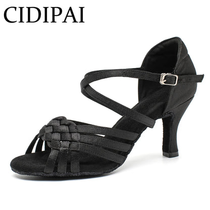 CIDIPAI Women Latin Dance Shoes High Heels Tango Party Dance Shoes For Girls Ladies Satin Salsa Sandals Dancing Ballroom Shoes
