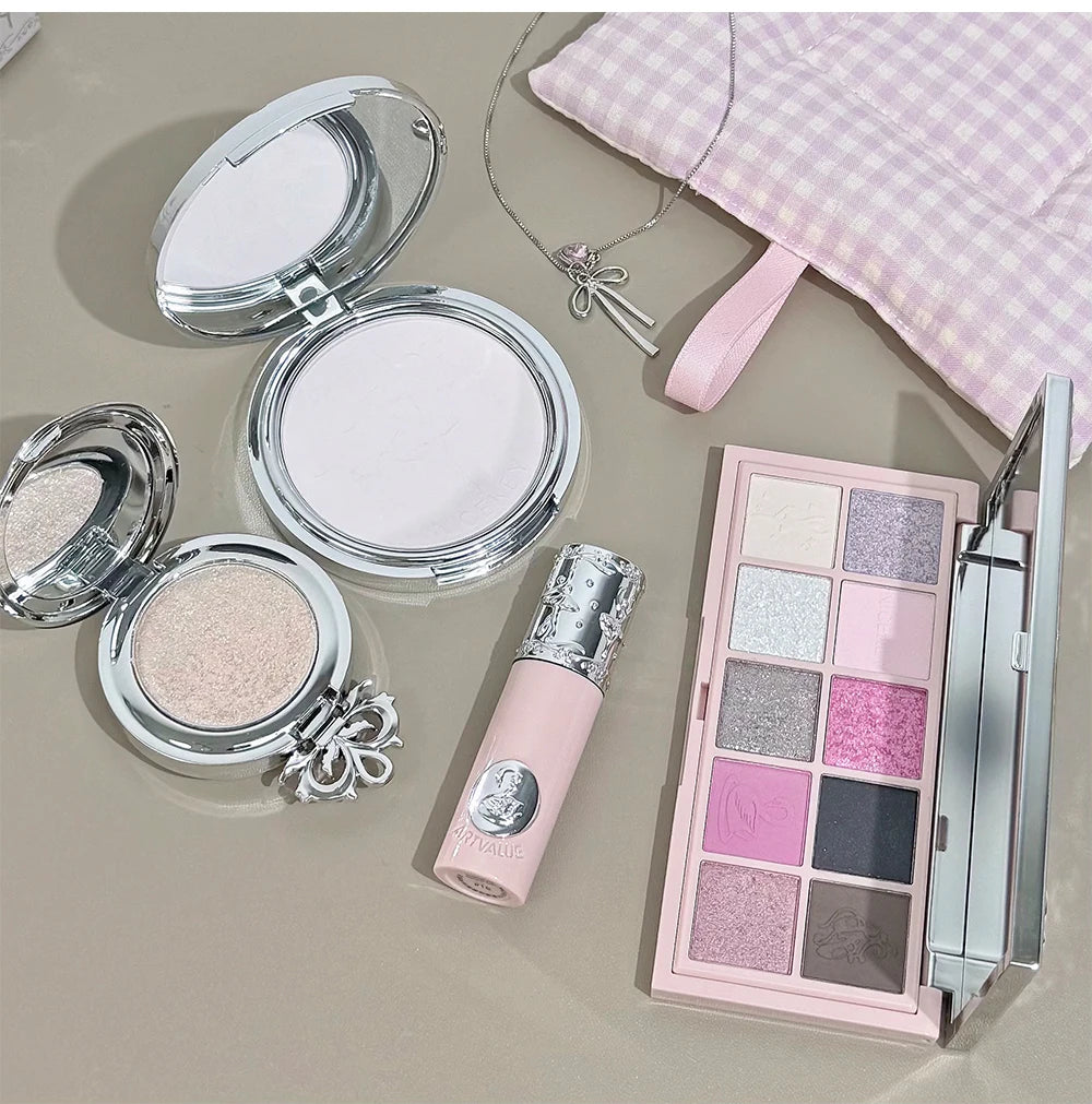 NICEKEY Face Makeup Sets Include 1*Lip mud,1*Pressed Powder,1*Highlight Powder,1*Eyeshadow Palette Powder With Necklace Gift