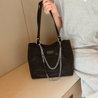 2024 Fashion Women Bling Diamonds Handbag Large Capacity PU Leather Big Totes Designer Female Chain Shoulder Bags Shopping Bags