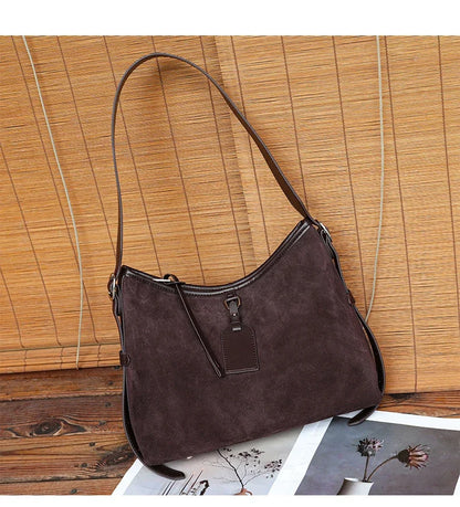 Winter Women's Natural Suede Leather Classic Underarm Bag Female Soft Cowhide Durable Handbags Ladies Luxury Designer Bags