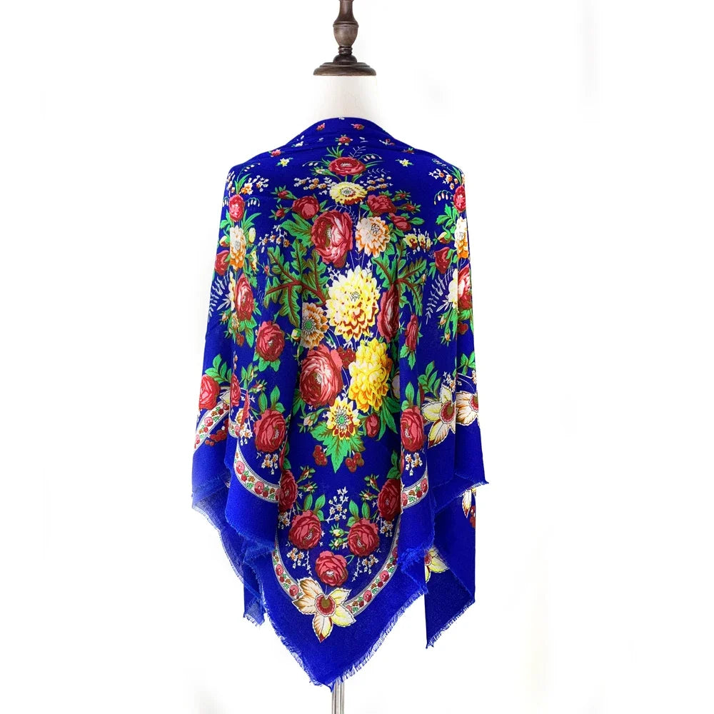 130*130cm Breathable Thin Russian Square Scarf Women Luxury Floral Print Ukrainian Shawl Babushka Handkerchief Head Wraps