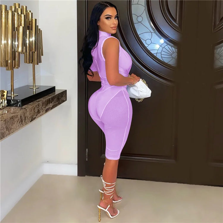 Sexy Mesh Patchwork See Through Skinny Playsuit Women One Shoulder Draped Hollow Out One Piece Rompers Party Club Jumpsuit Short