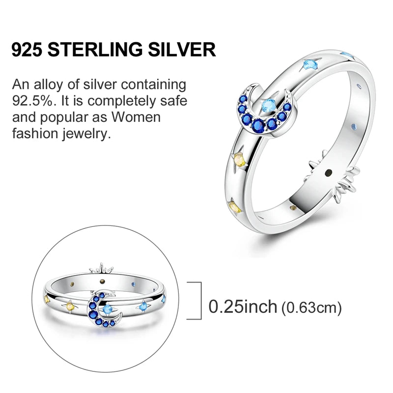 LAZA 925 Sterling Silver Colorful Rings Sparking Zirconium Bowknot Moon Sun Original Ring For Women Anniversary Wedding Gifts