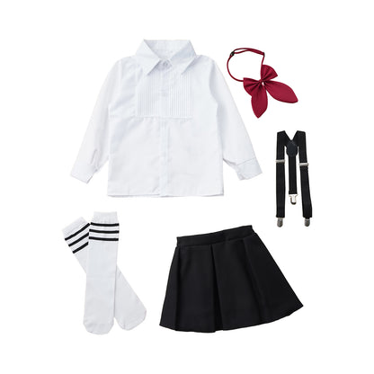 Children Girls Choir Outfits School Uniform Bow Tie Shirt with Suspender Skirt and Socks Schoolgirls Stage Performance Costume