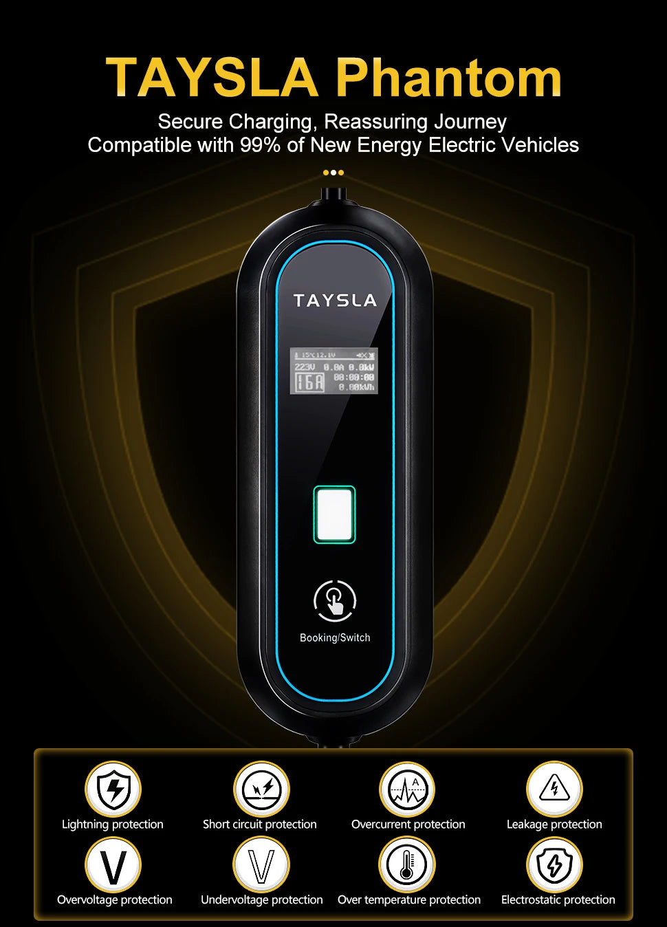 TAYSLA 3.5KW 16A Portable EV Charger NEMA 5-15 Plug TYPE1 SAE J1772 TYPE2 GB/T Electric Car Charger for BYD Geely EX2 Changan