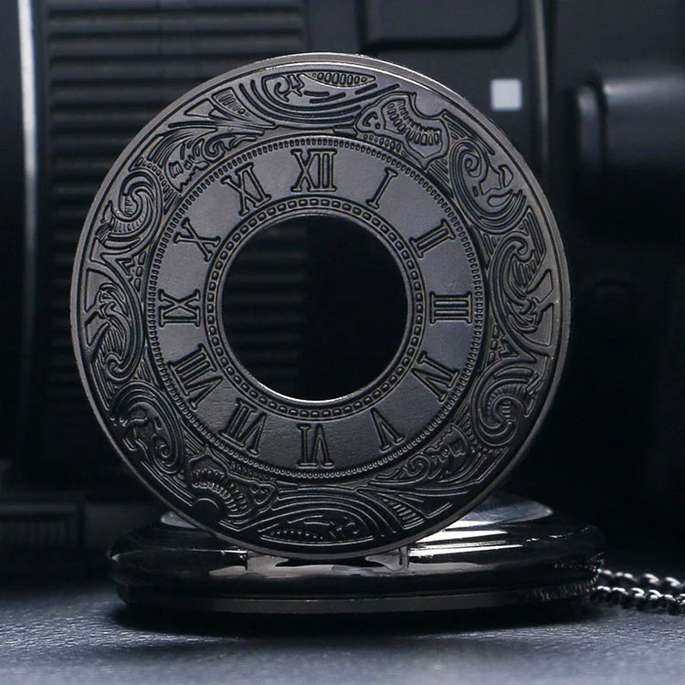 Vintage Charm Black Unisex Fashion Roman Number Quartz Steampunk Pocket Watch Women Man Necklace Pendant with Chain Gifts P427