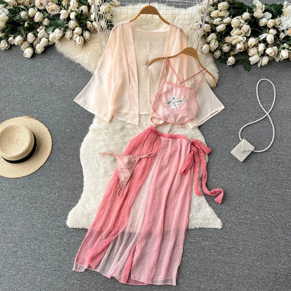 Summer Girls Sexy Hot Sweet Transparent Suspender Mini Dress Women Elastic Waist And Backless Strap Lolita Pajamas Bubble Skirt
