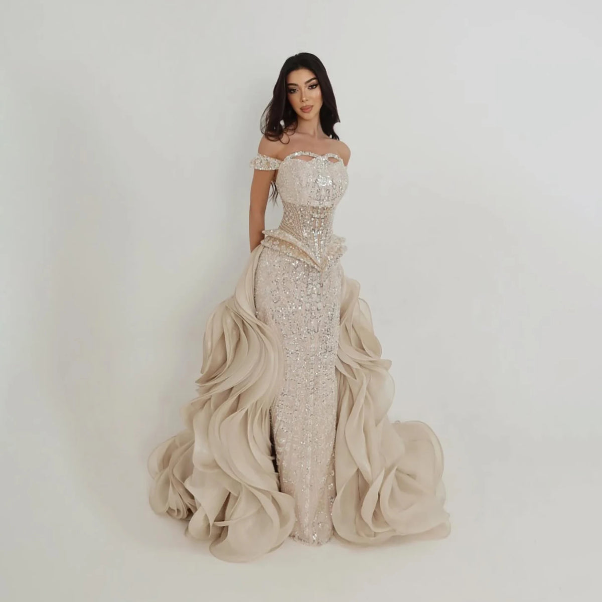 Serene Hill 2026 Luxury Nude Beaded Mermaid Evening Dress Elegant Gowns For Women Wedding Party Prom BLA73633 Customized