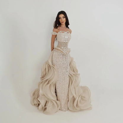 Serene Hill 2026 Luxury Nude Beaded Mermaid Evening Dress Elegant Gowns For Women Wedding Party Prom BLA73633 Customized