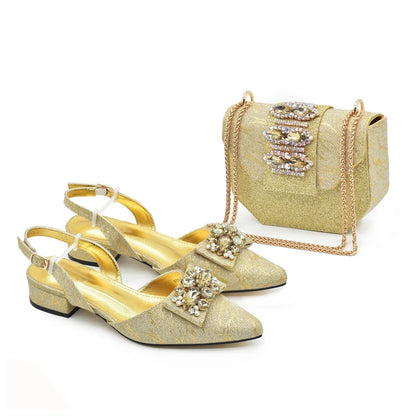 Ladies Shoe and Bag Set Latest Designers Women Nigerian Italian Shoes and Bag Set Decorated with Rhinestone Luxury Wedding Pumps