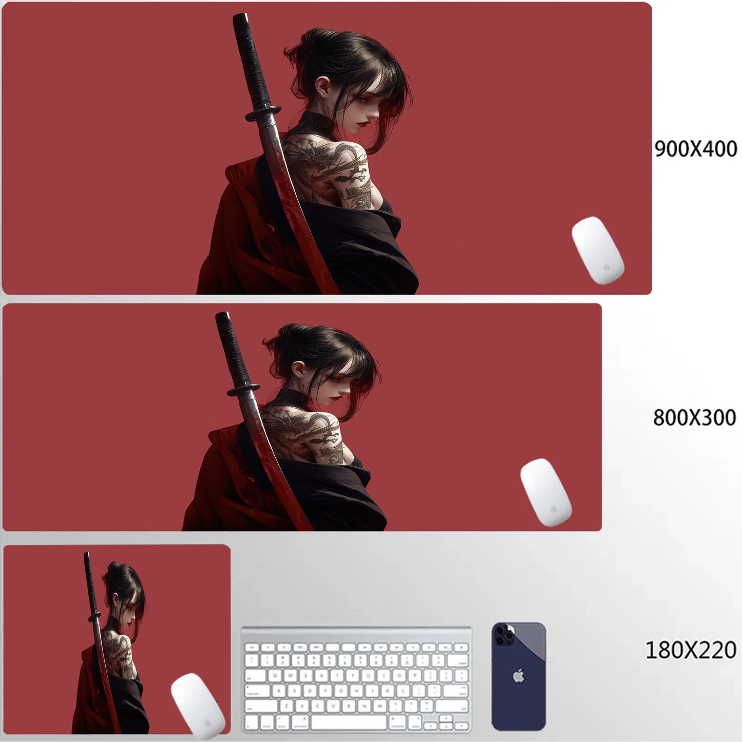Japanese Girls Samurai Mouse Mat XL Aesthetics Mouse Pad Gaming Laptop Table Mat Office accessories Pc Cabinet Non-slip Carpet