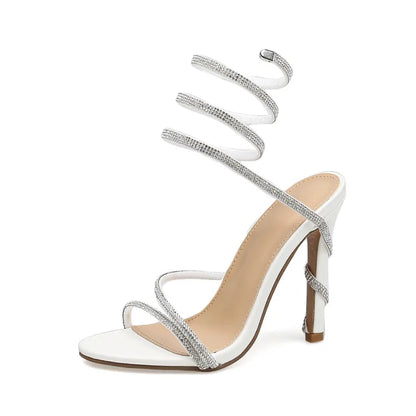 Luxury Crystal Snake Coiled Women Sandals Sexy Narrow band Thin High heels Wedding Party Female Gladiator Sandals Summer Shoes