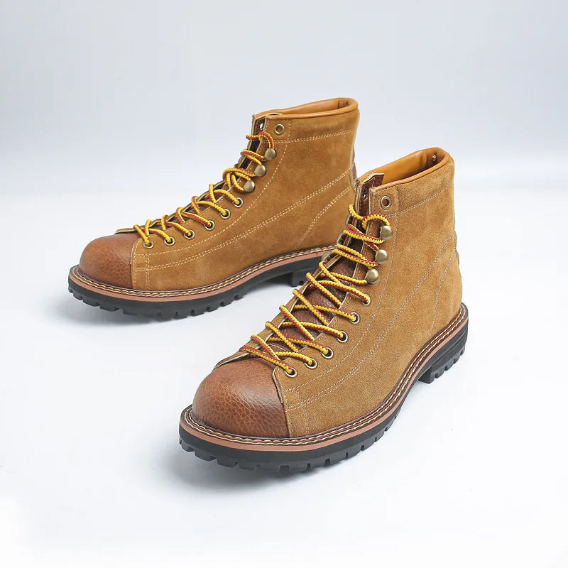 New High Quality Handmade Men Ankle Boots Cow Suede Real Leather Shoes Outdoor Tooling Business Boots Wedding Motorcycle Boot