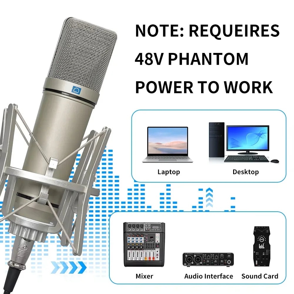 Top Studio Metal Condenser Microphone Professional Cardioid Studio Mic for Recording Podcasting Voice Over Streaming Home