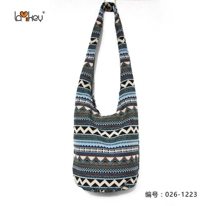 Bohemian Boho Crossbody Bag Women's Bucket Shoulder Bags Ladies Ethnic Canvas Casual Shopping Travel Messenger Bag Hippie Tote