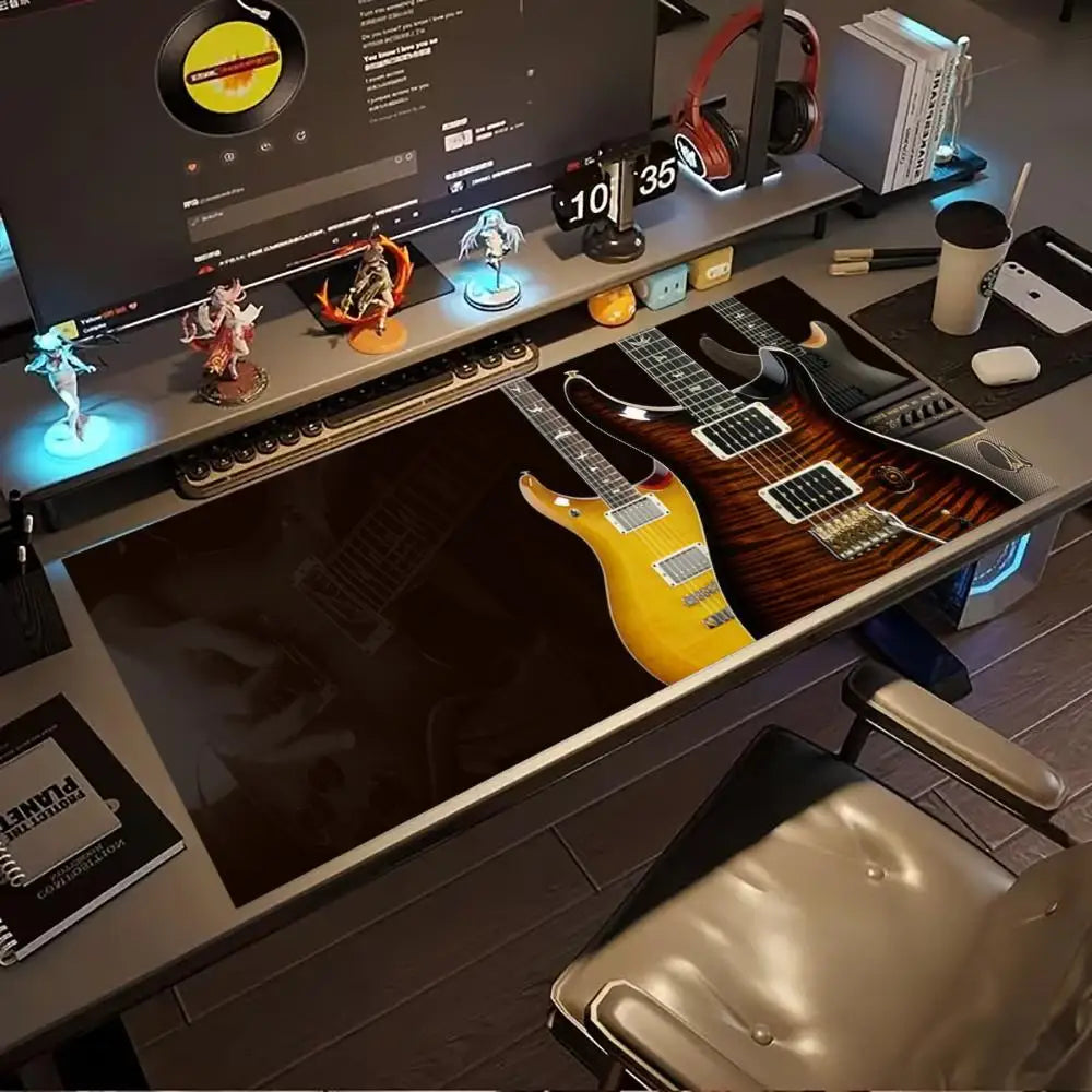 Electric Guitar Extended Gaming Mouse Pad Anti-slip Desk Mat Stitched Edge Aesthetic Decor for PC Gamer Office Setup