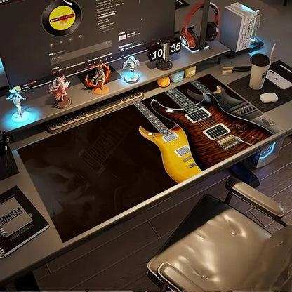 Electric Guitar Extended Gaming Mouse Pad Anti-slip Desk Mat Stitched Edge Aesthetic Decor for PC Gamer Office Setup