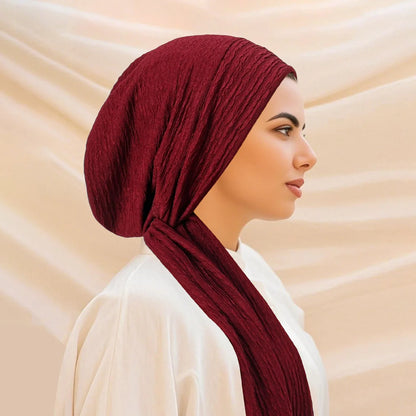 2026 New Solid Color Turban Hijab Hats Long Tail Head Wraps Elastic Muslim Hats Breathable Chemo Cap For Women Girls