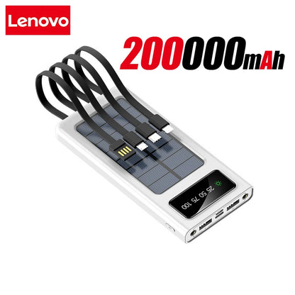 Lenovo Solar Power Bank 200000mAh Large Capacity Mobile Power Fast Charging Battery With Dual USB 4-Cables For iPhone Samsung