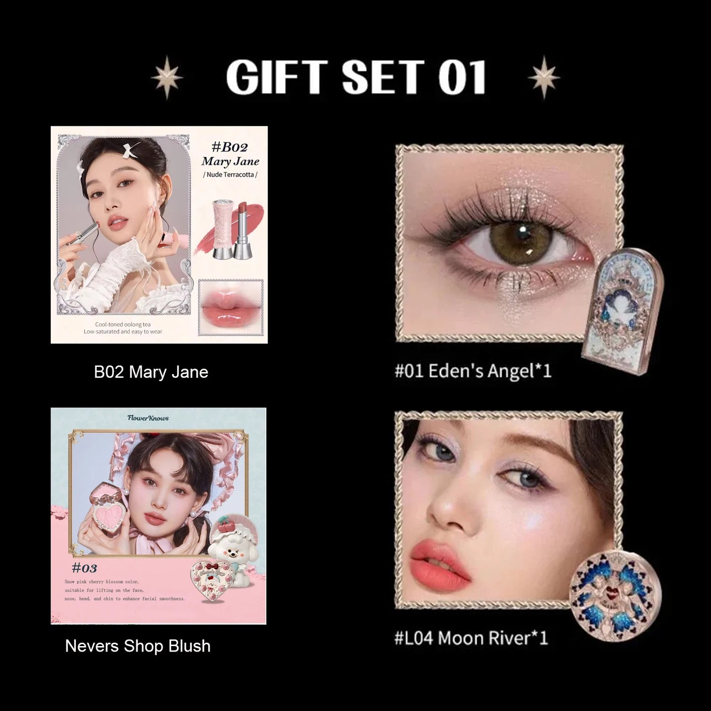 Flower Know Little Angel Collection Makeup Gift Box Eyeshadow Blush Cream Matte Lipstick Highlighter Full Kit All In One