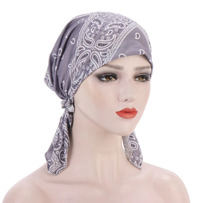 2026 New Trendy Print Muslim Fashion Hijab Turban Bonnet Long Tail Head Wraps Soft Elastic Hijab Hats Chemo Cap For Women Girls