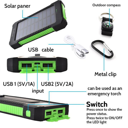 Solar Power Bank 100000mAh Waterproof Portable Solar Panel Charger Powerbank for iPhone16 Samsung Huawei Xiaomi External Battery