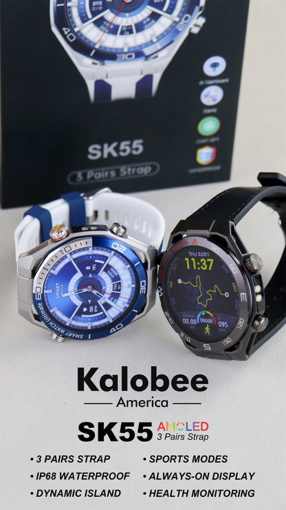 Men Smart Watch Amoled HD Screen Outdoor Sport Tracker Health Monitoring LED Flashlight Bluetooth Call AI Voice SK55 Smartwatch