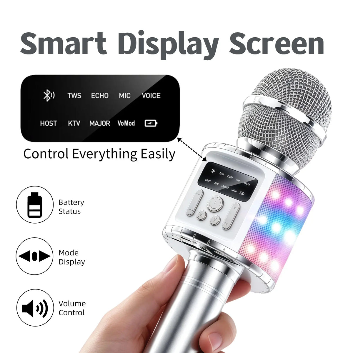 TWS Dual Wireless Karaoke Microphone Bluetooth Speaker 5W RGB Light Voice Changer Professional Halloween Party Solution Home KTV Kids Adults