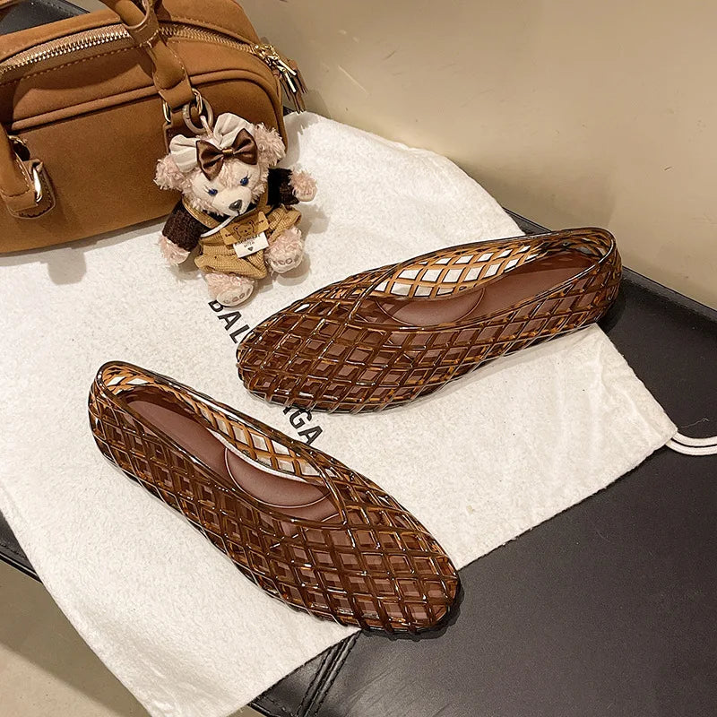 New V-mouth Crystal Jelly Shoes Fashionable, Versatile, Comfortable, Flat Bottom Single Shoes, Casual Sandals for Women