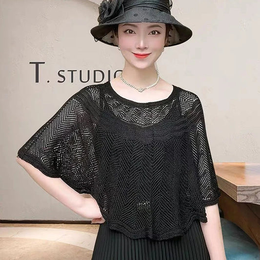 Women's Knitted Hollow Cotton Shawl Scarf Blouse Summer Autumn Elegant Ladies Sun Protection Cloak Smock