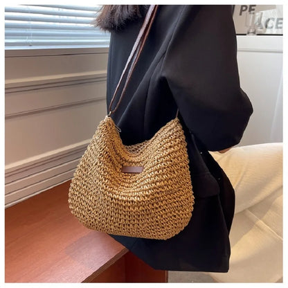 Ladies Fashion Summer Straw Crossbody Bag Women Beach Holiday Shopping Woven Shoulder Handbag Messenger Purses For Women Bags