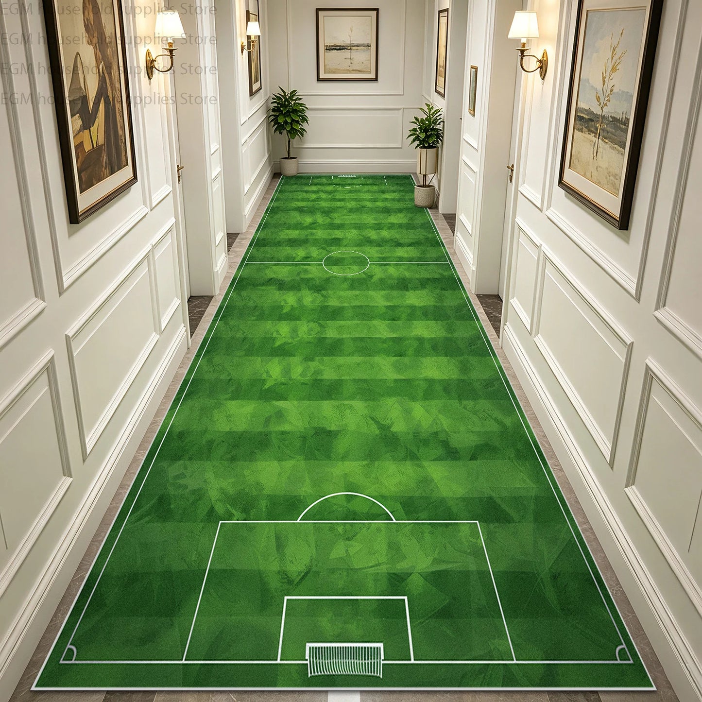 Green Football Field Long Runner Amusing Carpet Sport Hallway Entrance Game Rug Lint Free Washable Non-slip Entryway Floor Mats
