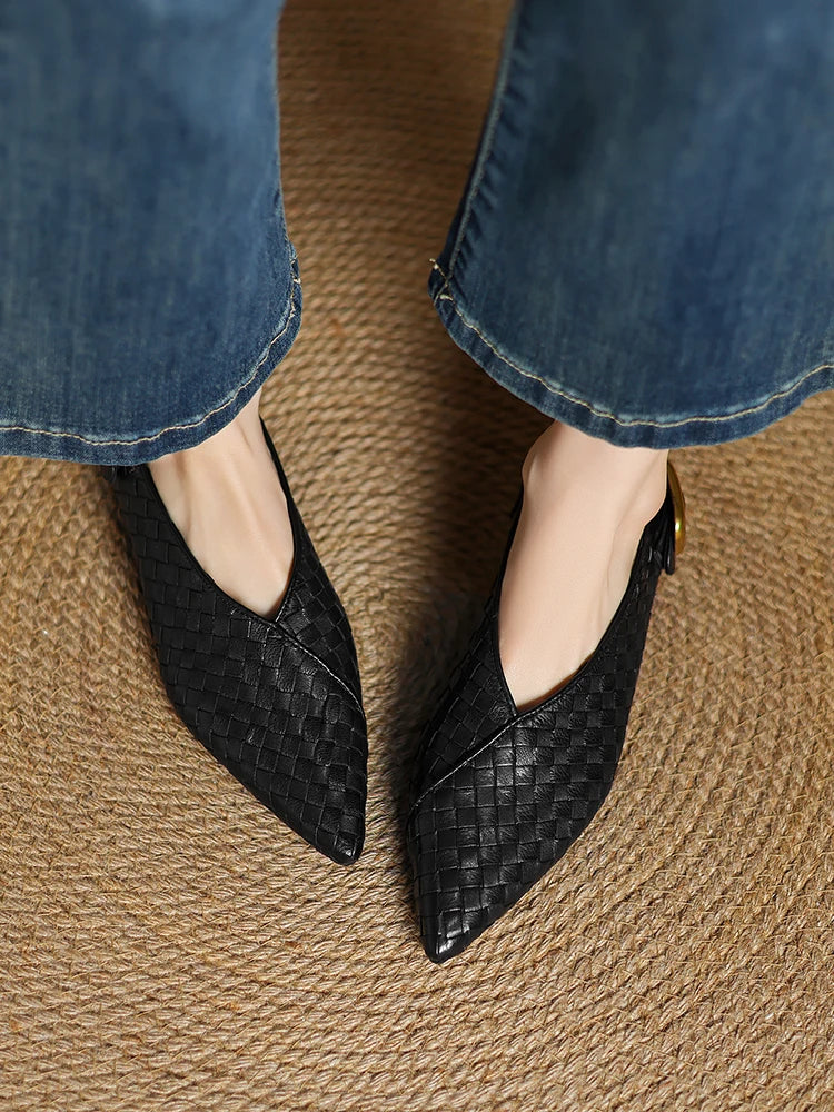 NEW 2025 Trend Genuine Leather Splicing Women Flats Spring Autumn Pattern Flat Shoes Lady Leopard Pointed Toe Buckle Style Shoes