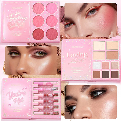 All-in-One 5-Page Makeup Magic Book: Full Kit with Multi-Shade Eyeshadow, Blush, Highlighter, Contour & Glossy Lip Gloss