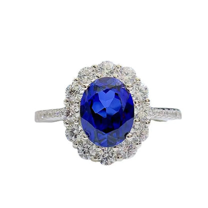 New Luxury white gold solid platinum PT950 cultured sapphire exquisite oval ring for women with high quality
