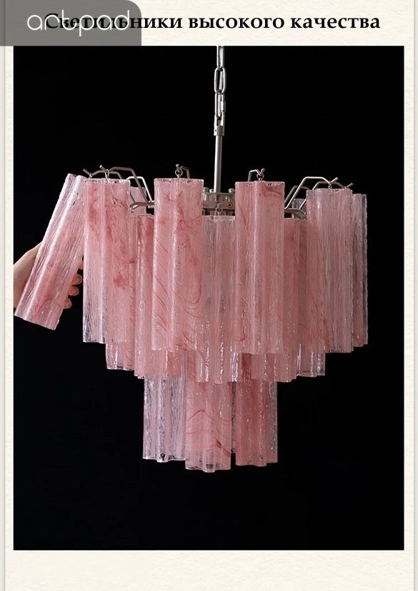 Designer Murano Ceiling Chandeliers Pink Colorful Glass LED Hanging Pendant Lights for Living Dining Room Bar Villa Art Lighting