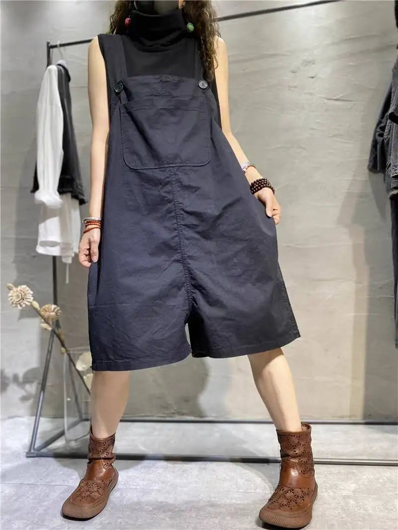 Workwear-style Overalls Shorts For Women Summer Loose Casual Age-reducing Slimming Jumpsuit XY421