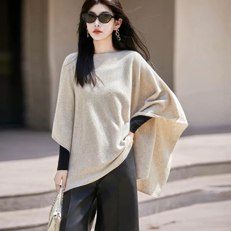 Autumn New 100% Merino Wool Shawl Pullover For Women Soft Solid Cashmere Knitwear Shawl Scarf Female Popular Sweater Grace Tops