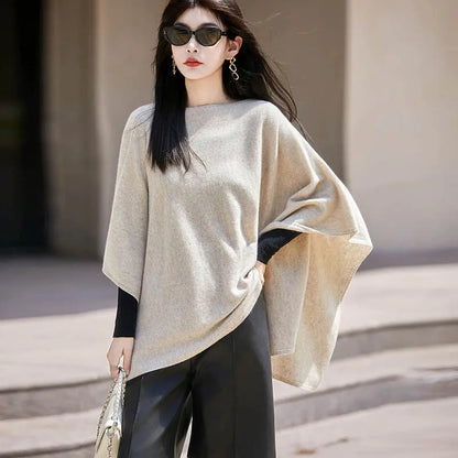 Autumn New 100% Merino Wool Shawl Pullover For Women Soft Solid Cashmere Knitwear Shawl Scarf Female Popular Sweater Grace Tops